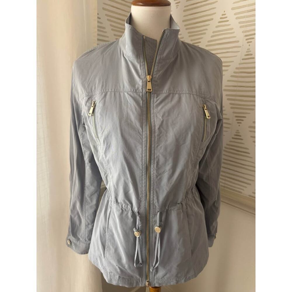 St John Women’s Small Gray Gold Nylon Bomber Utility Jacket
